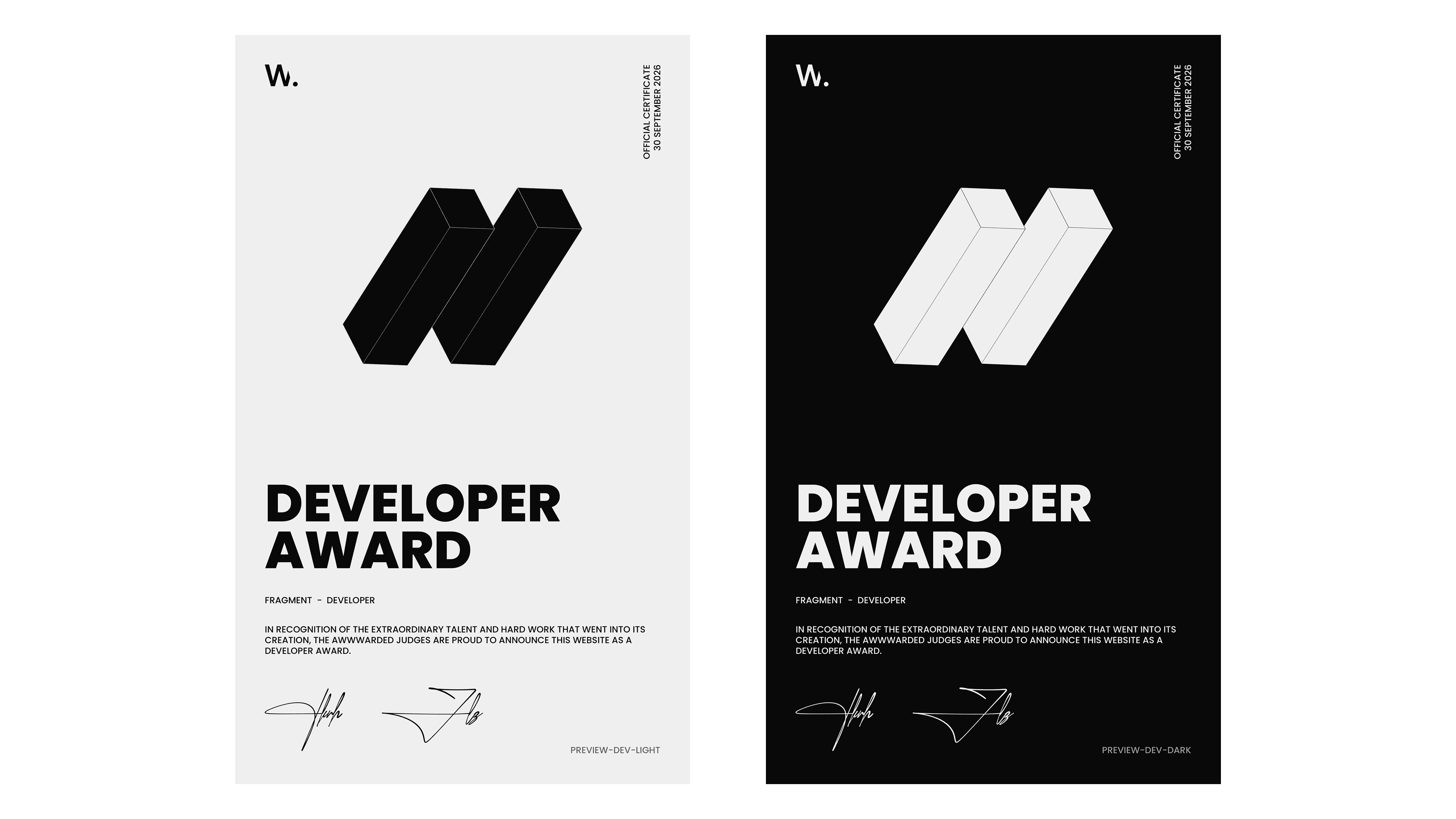 Developer Award certificate