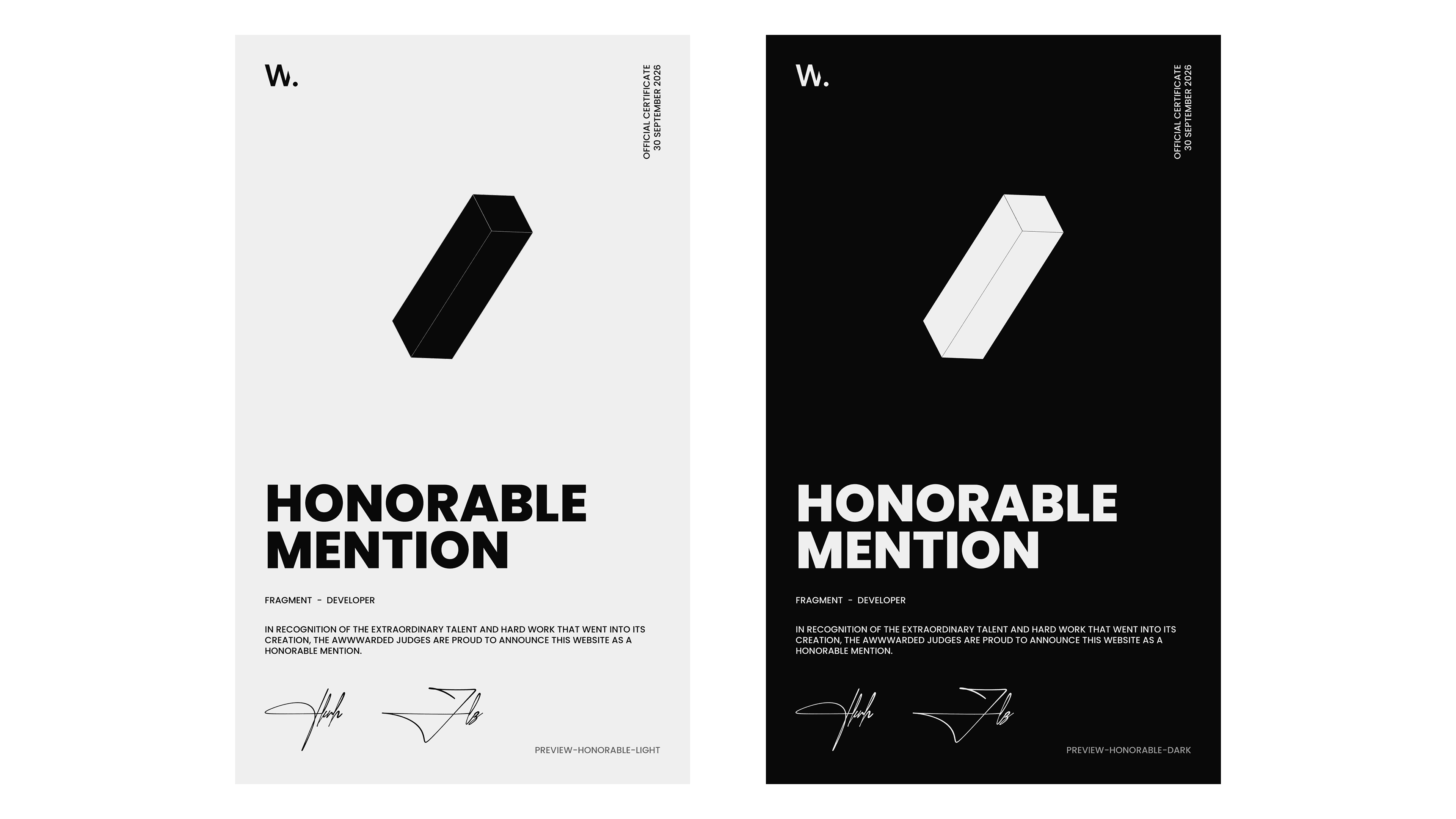 Honorable Mention certificate